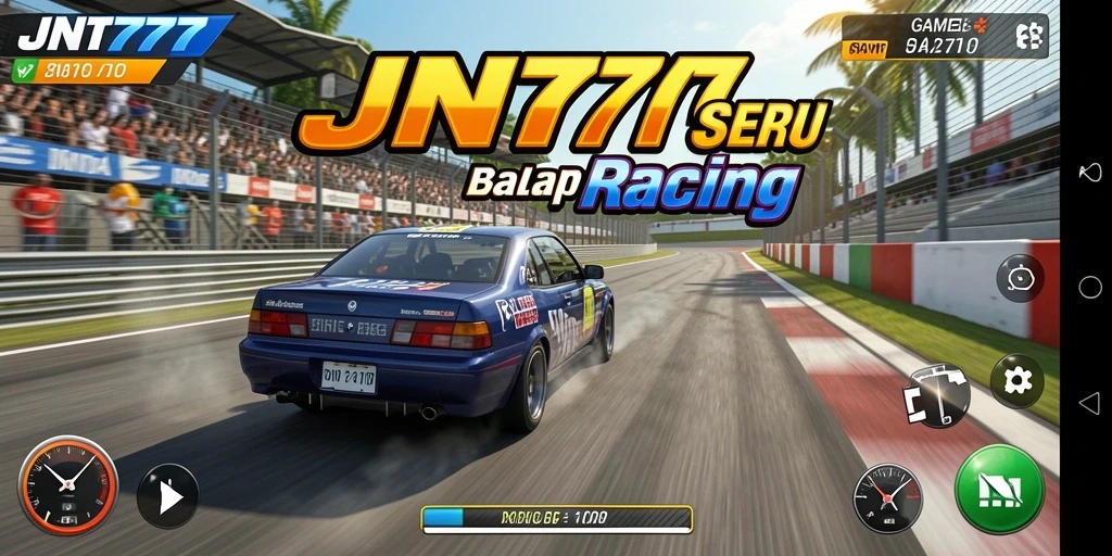 Screenshot gameplay JNT777 menunjukkan aksi balap yang mendebarkan dengan grafis tajam.