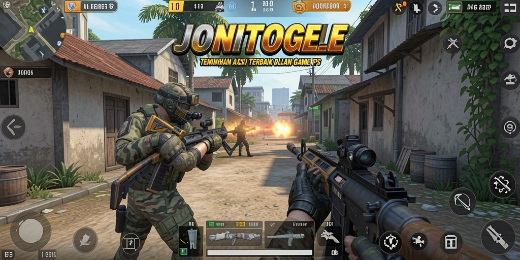 Screenshot utama JONITOGEL menampilkan aksi gameplay FPS yang mendebarkan.