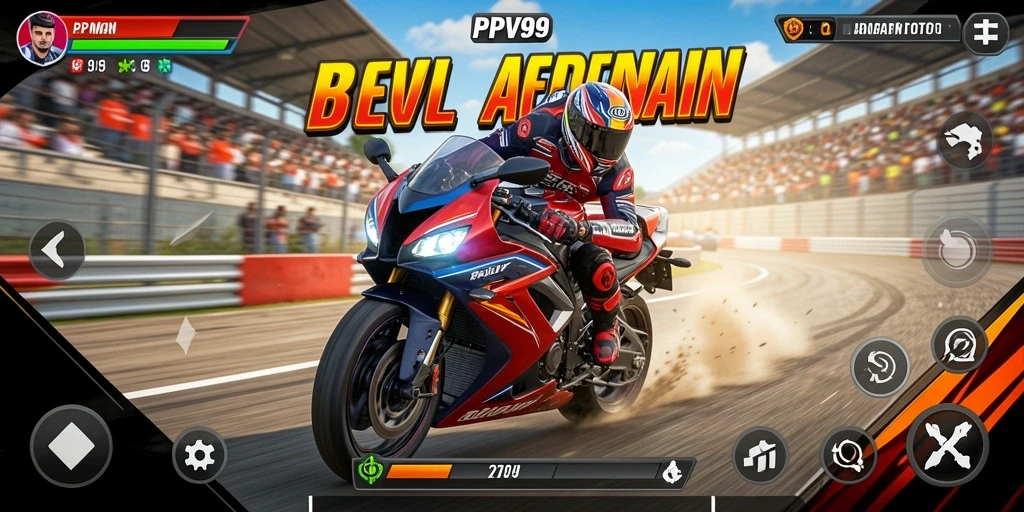 Gameplay PPV99 menampilkan aksi balapan motor yang seru dan mendebarkan.